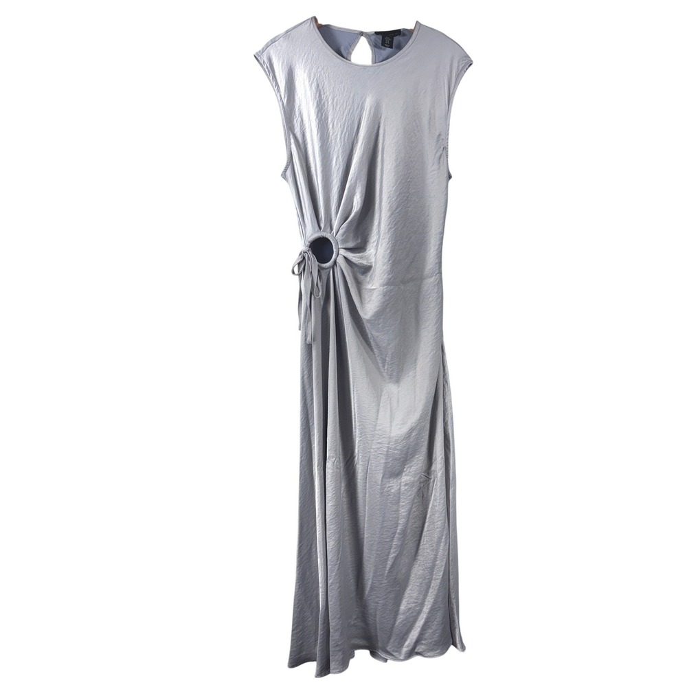 House of Harlow 1960 Silver Peek a Boo Cutout Maxi Dress XL Sleeveless Satin